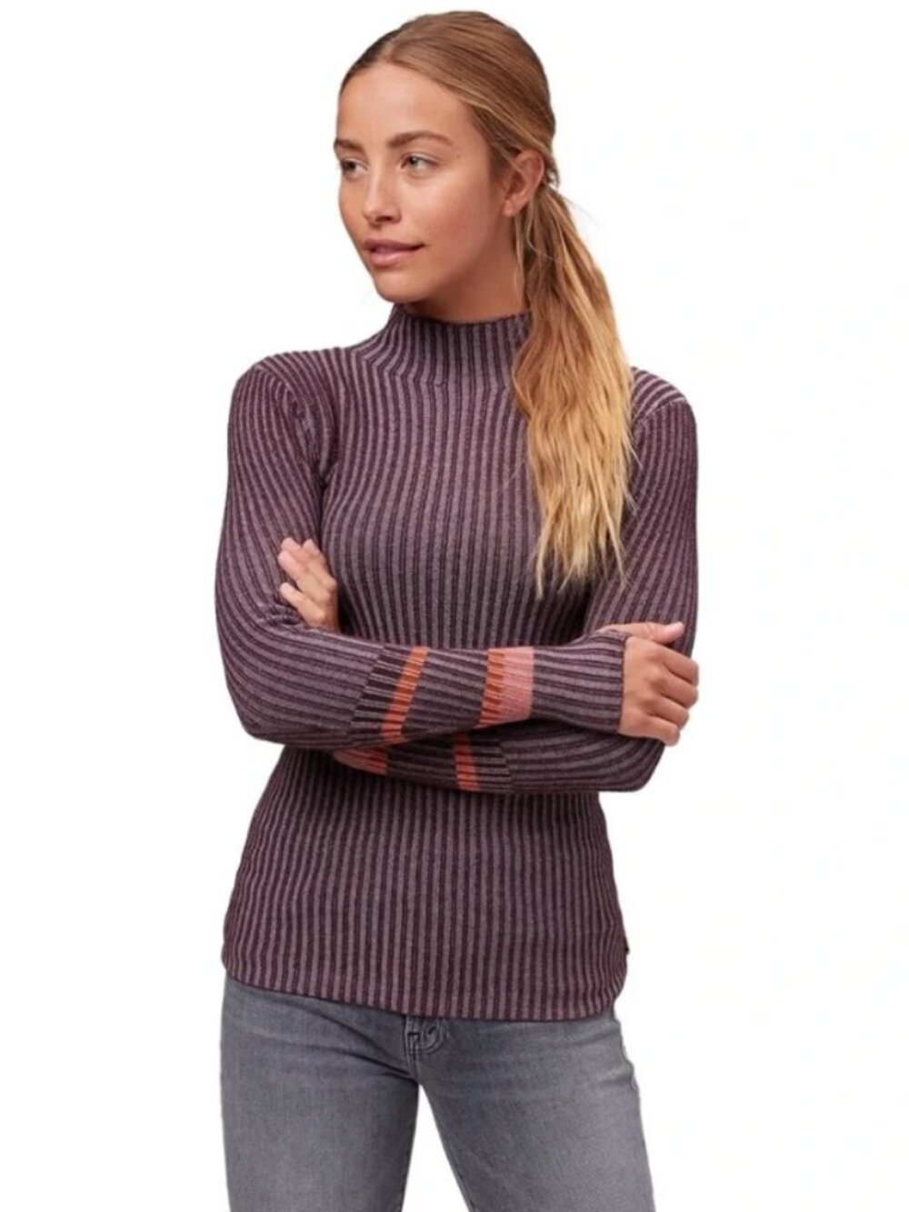 Smartwool Dacono Wool Blend Ribbed Knit Mock Neck Sweater Stretch Women's XL - Picture 5 of 11